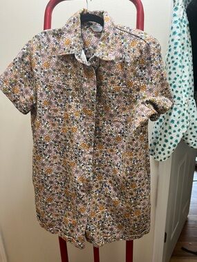 Storia Pink and Mustard Floral Short-Sleeve Button-Down Shirt